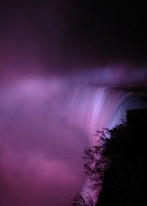 Niagara Falls illuminated purple