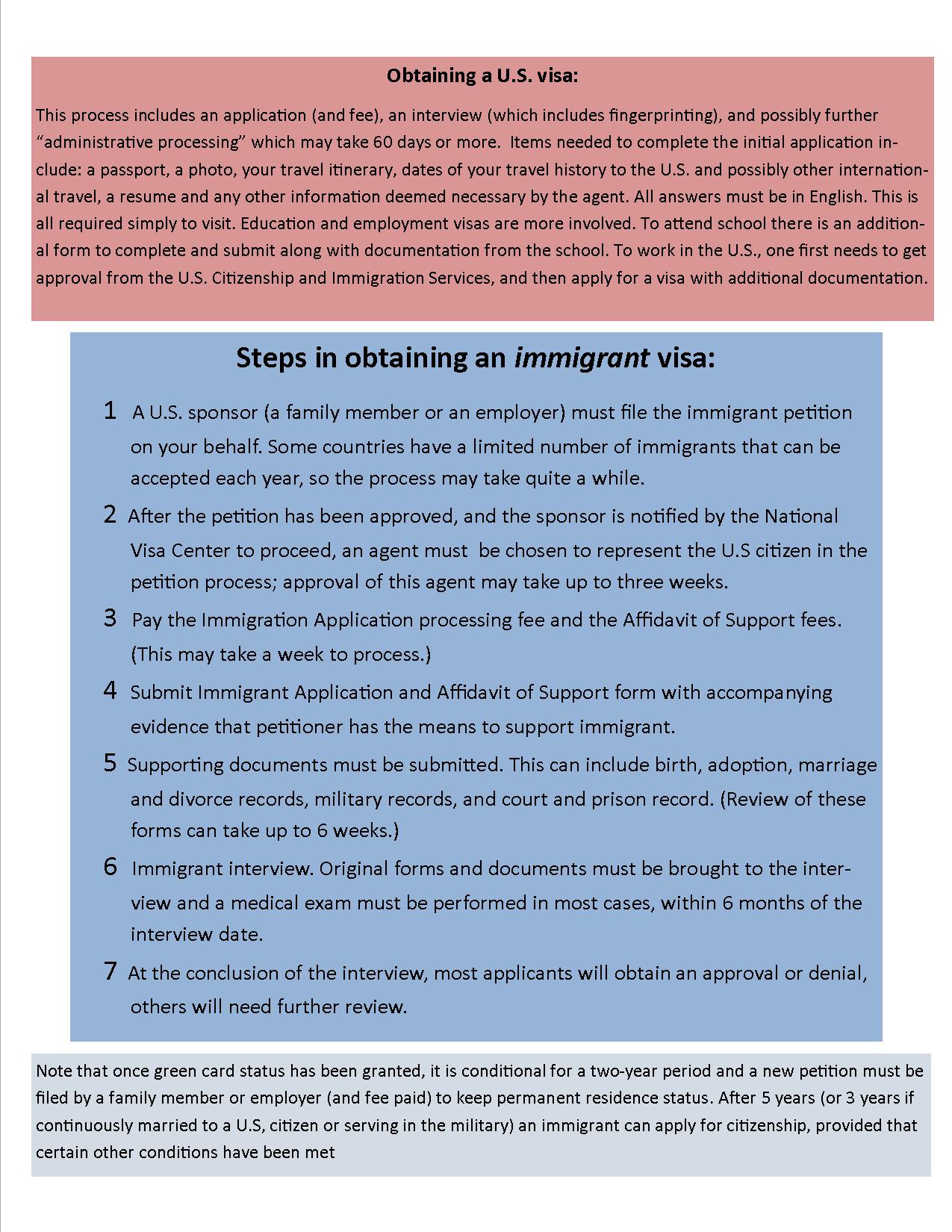 information on obtaining a visa to the U.S.