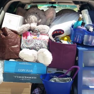 The back of a van, packed full of things to go away to college